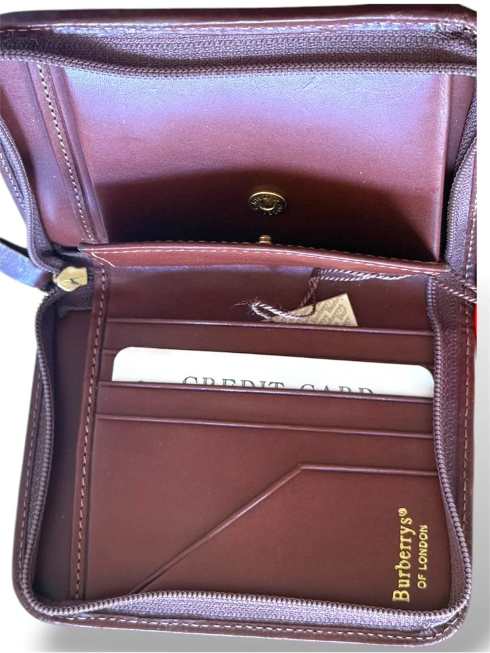 Burberry Beige Check and Brown Leather Zip Card Holder - Picture 5 of 5
